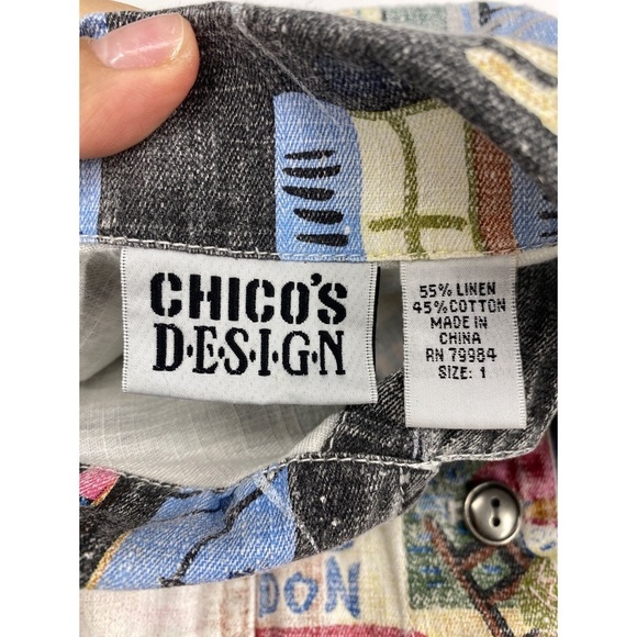 Chico’s Linen Blend Multicolor Long Sleeve Button Down Jacket - Picture 2 of 10